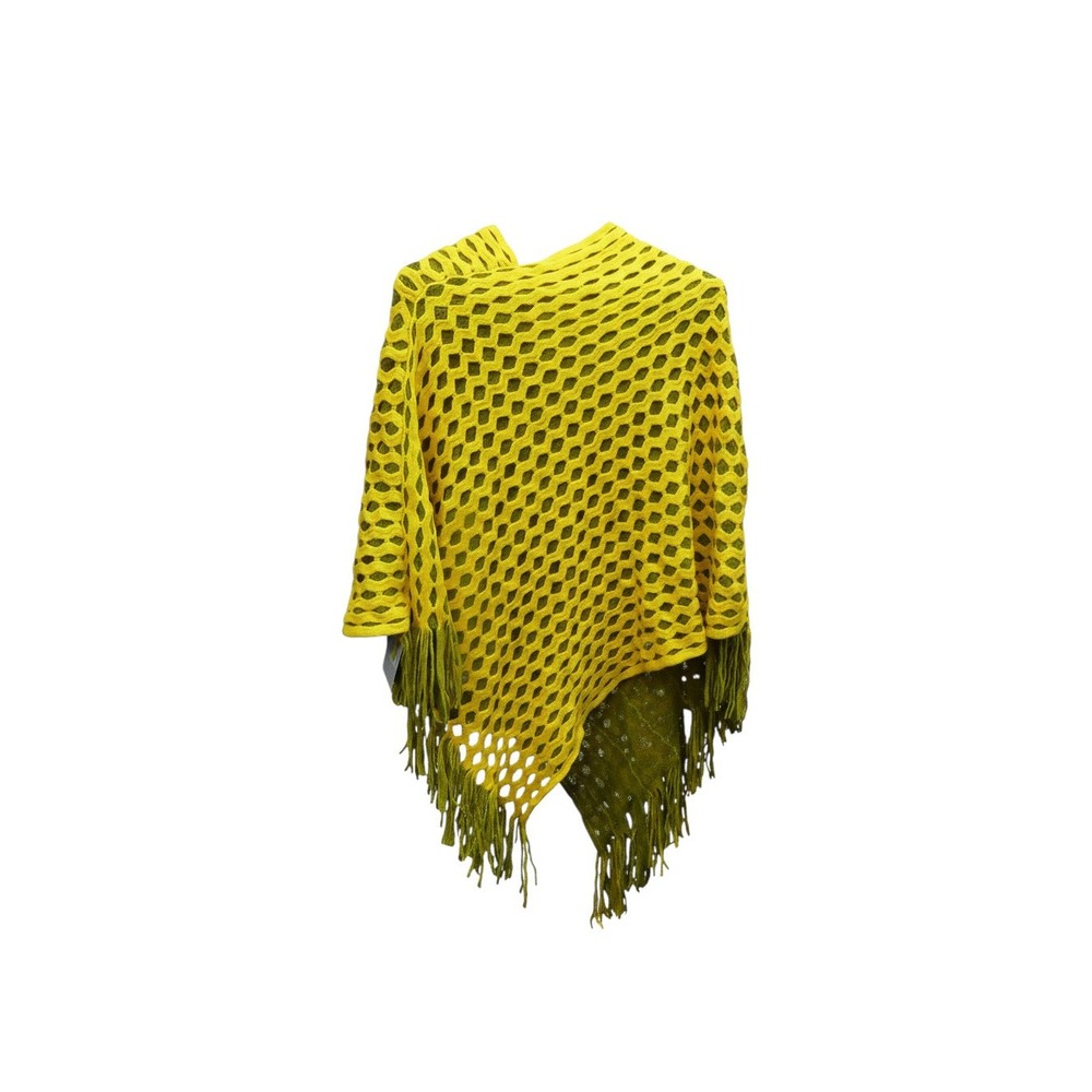 Vitalia Knit Poncho Womens OS Turmeric Yellow Fringed Honeycomb PO-15082